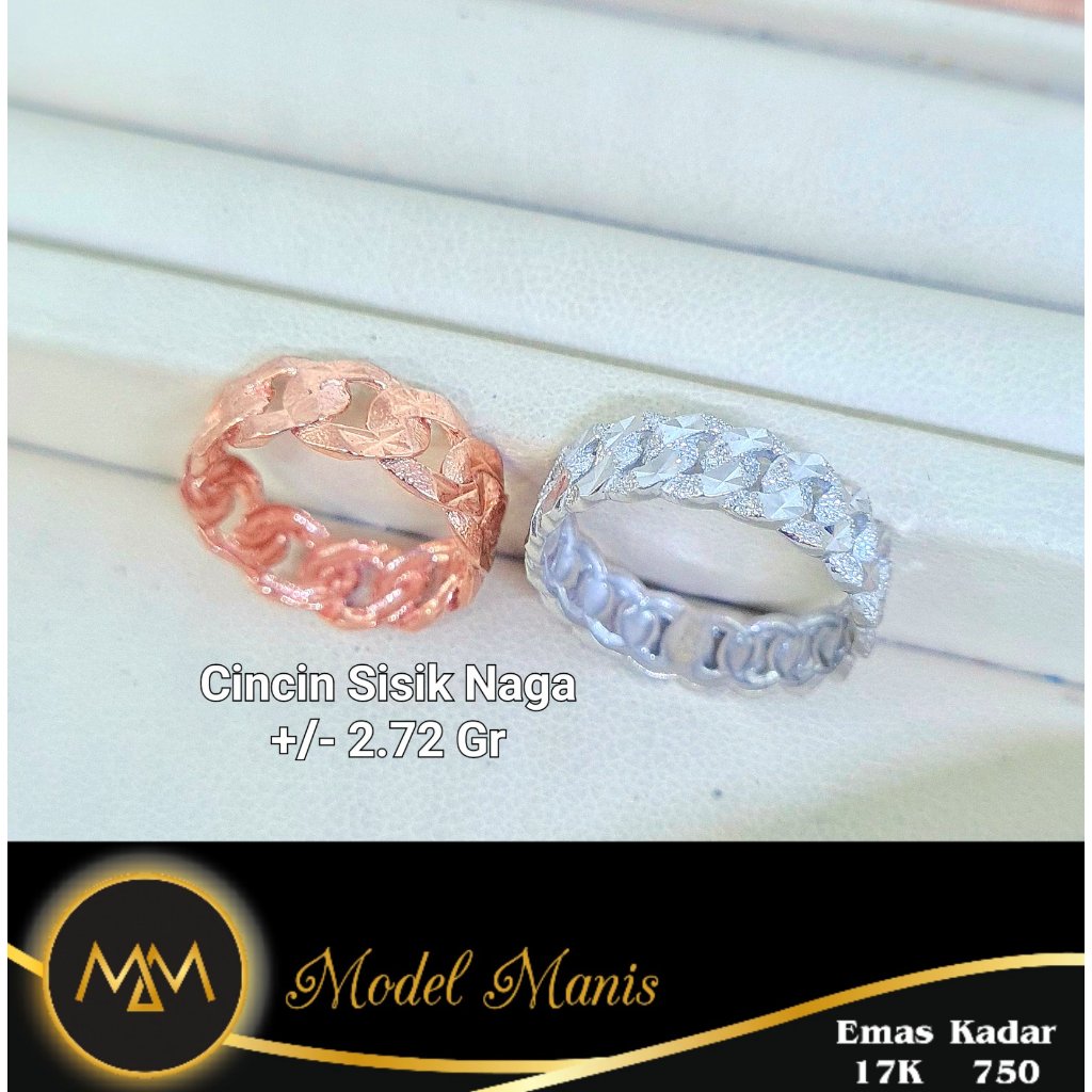 Cincin Sisik Naga emas putih rosegold 750 kadar 17k