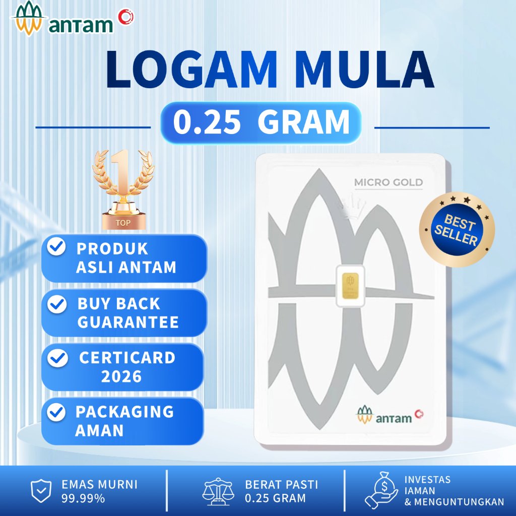 Batang Emas Antam 0,25 Gram Murni 24K Logam Mulia Sertifikat CertiCard 2026