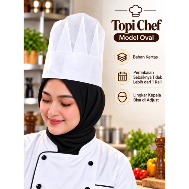 Topi Chef Bahan Kertas Model Oval Topi Masak Koki Chef Hat