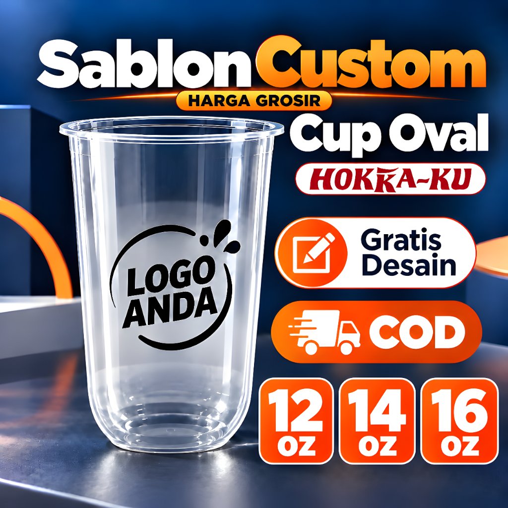 Sablon Custom Cup Oval Hokka-Ku 12 Oz 14 Oz 16 Oz Gratis Desain