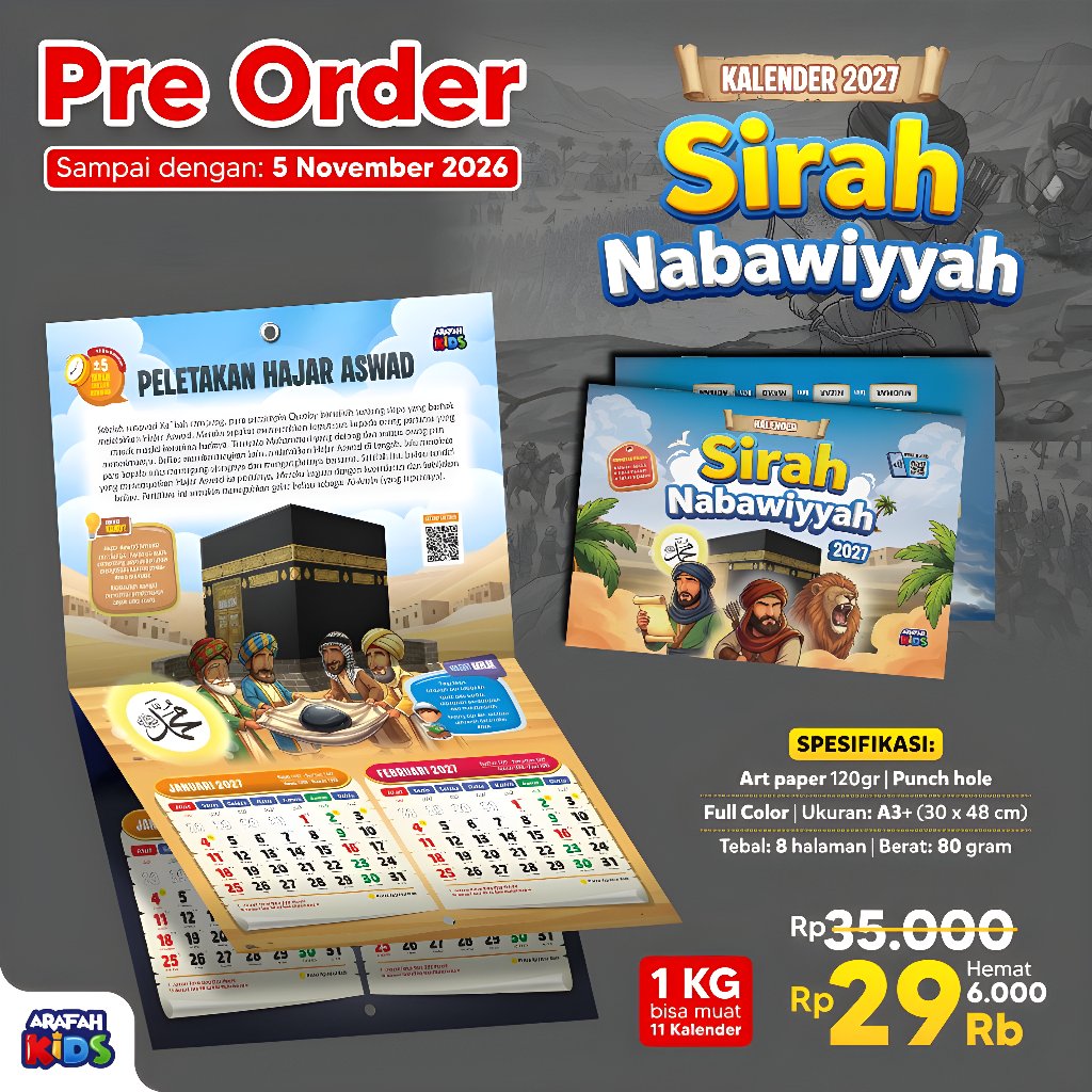 Kalender Anak Sirah Nabawiyah for Kids Tahun 2027 Kalender Dinding Tanggalan Masehi & Hijriyah - PAR