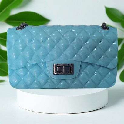 PPT001 Tas Slingbag Jelly Glossy Kecil Rantai Fashion BIRU AWAN BESAR