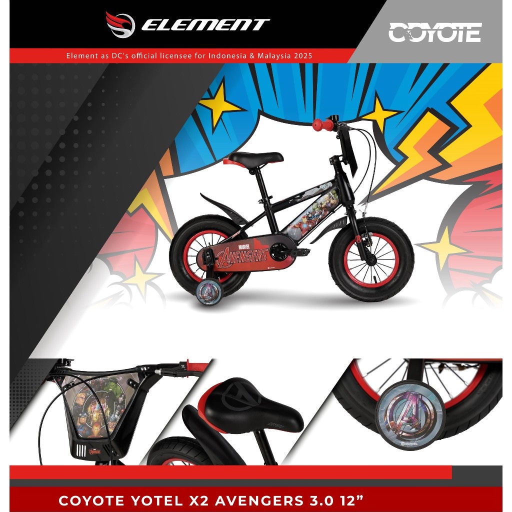 [ELEMENT] Sepeda Anak BMX PREMIUM AVENGER - SUPERMAN SIZE 12 - 16 - 18 (anak usia 4-7 tahun) License
