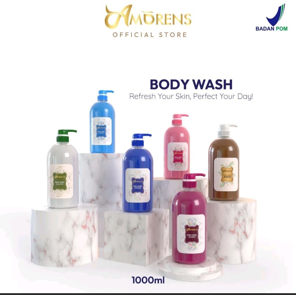 AMORENS BODY WASH BPOM 1LITER_Sabun mandi jumbo mencerahkan serta melembabkan kulit