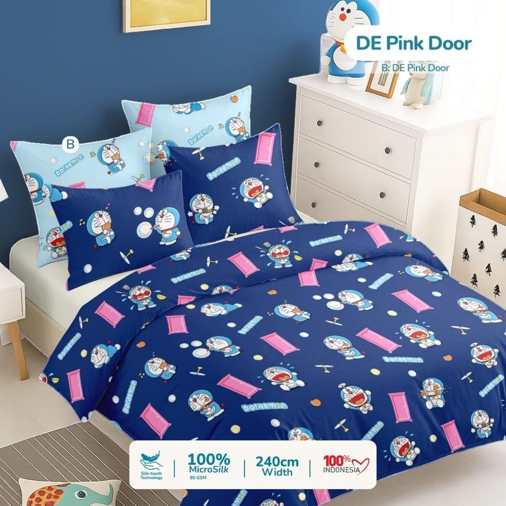 Sprei doraemon pink door sprei anak ukuran lengkap sprei set double karet anti geser sprei 90x200 sp