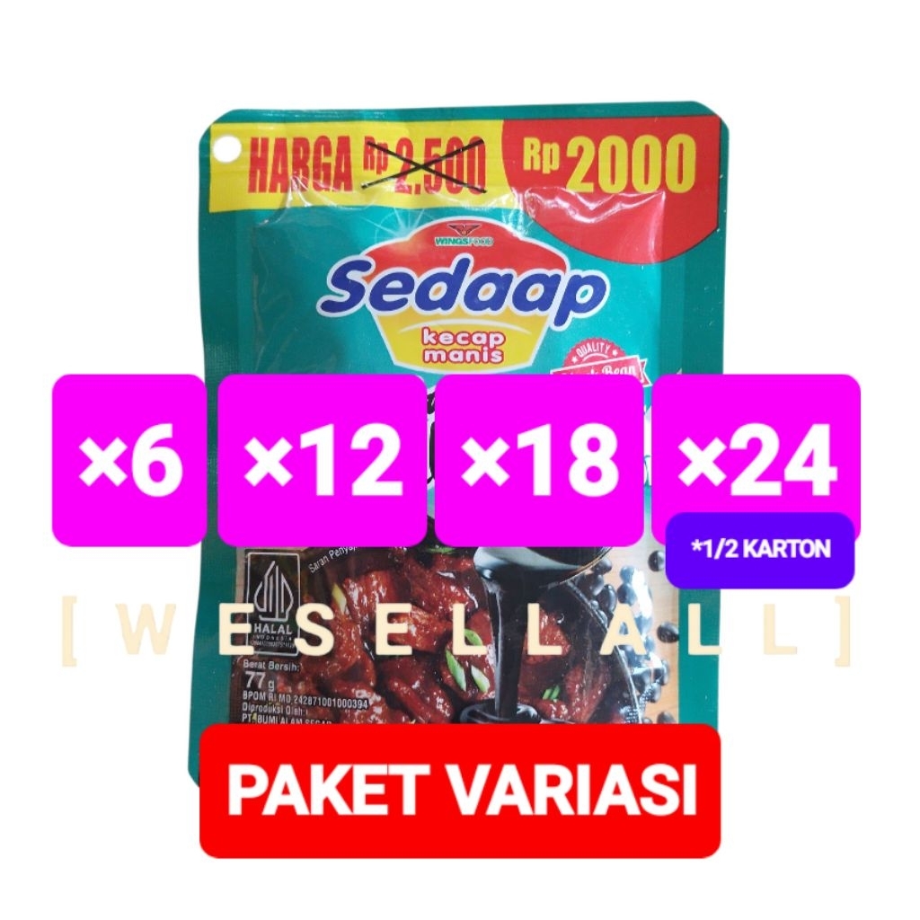 

Sedaap Kecap Manis Kedelai Hitam Special PER PAKET Isi Variasi @ 77 gr | 0009SPB
