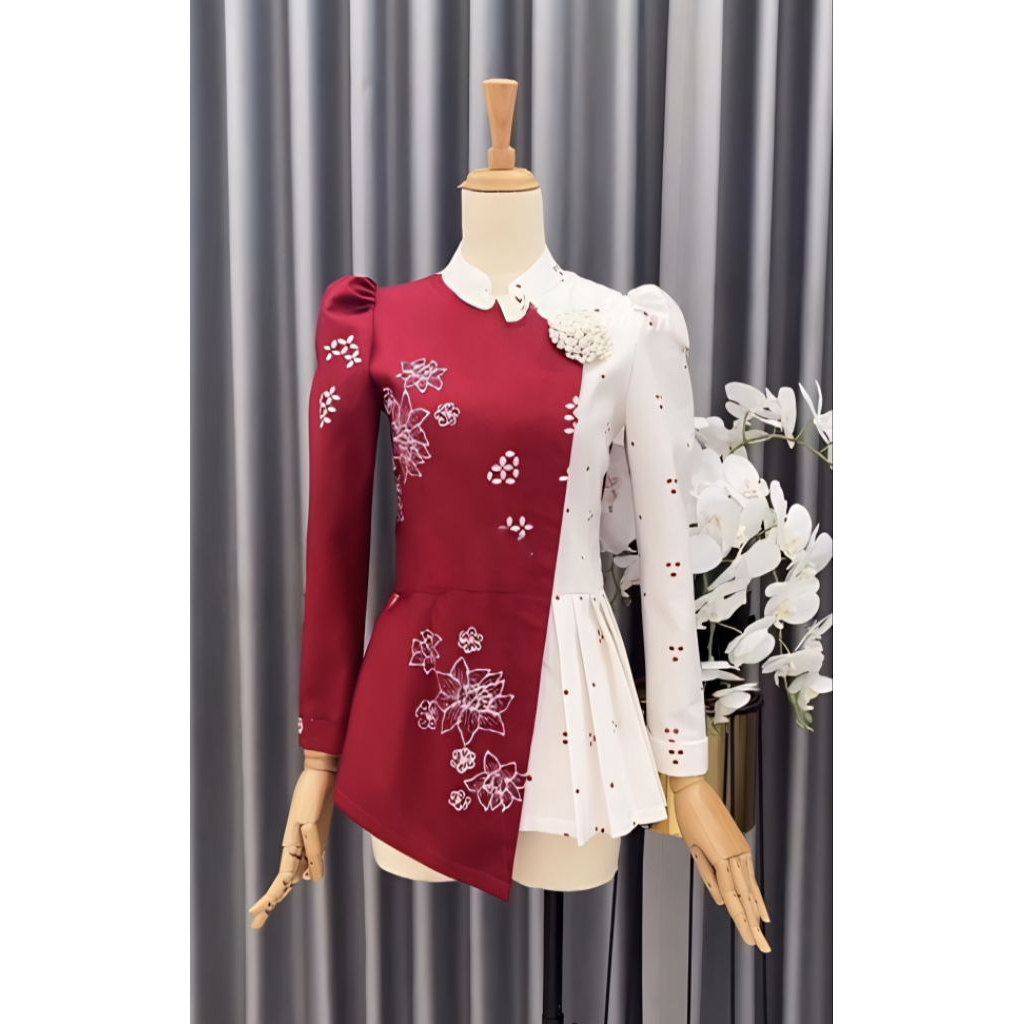 TENUN_GAYA batik wanita modern Blouse batik wanita motif bunga atasan batik wanita batik kekinian