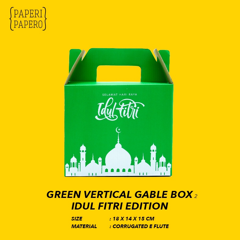 

Green Vertical Gable Box 2 Idul Fitri (18x14x15 cm) Lebaran Ramadhan (1 Pcs)