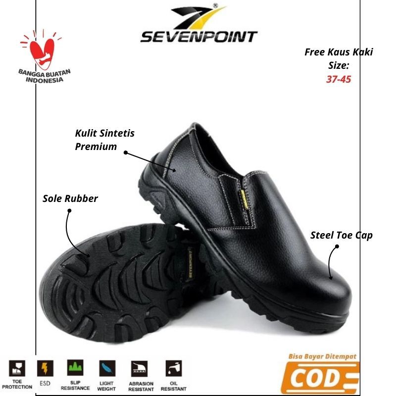 Sepatu Safety Slip On Sevenpoint Septi Pria Wanita Ujung besi Slop Kerja Lapangan Tanpa Tali 03
