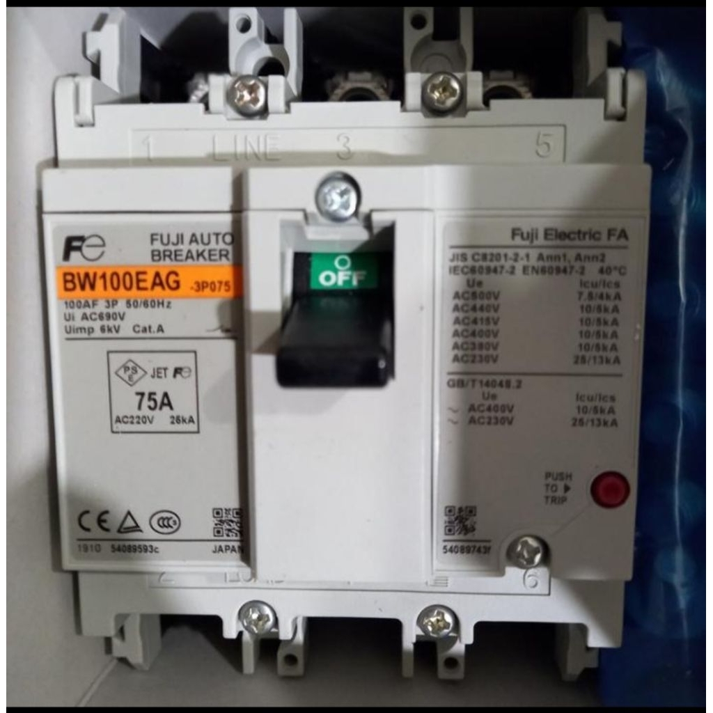 MCCB FUJI BW100EAG 3P 75A/MCCB FUJI 3P 75A BW100EAG ORIGINAL