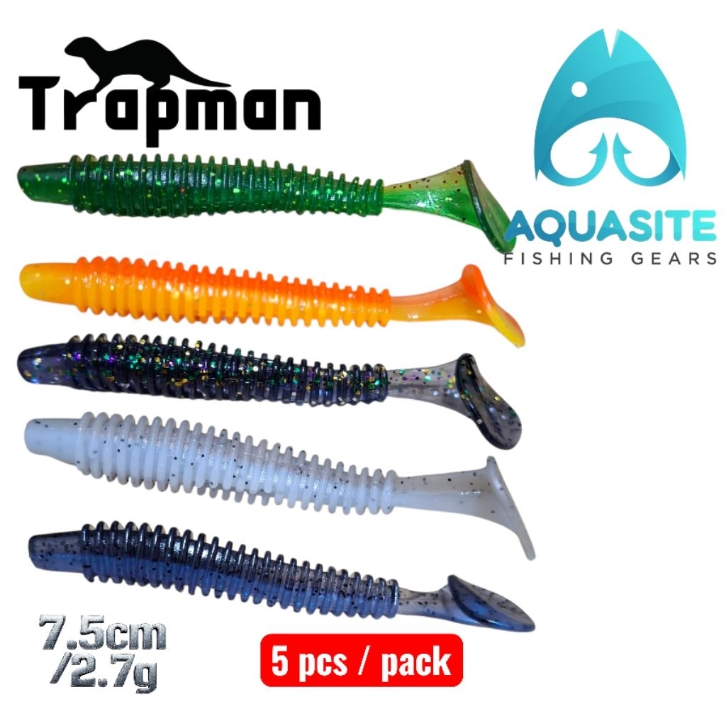 Aquasite Soft Lure T Tail  7.5cm isi 5 | Umpan Softlure Ekor Paddle Cacing Karet Laut | Umpan Kakap 