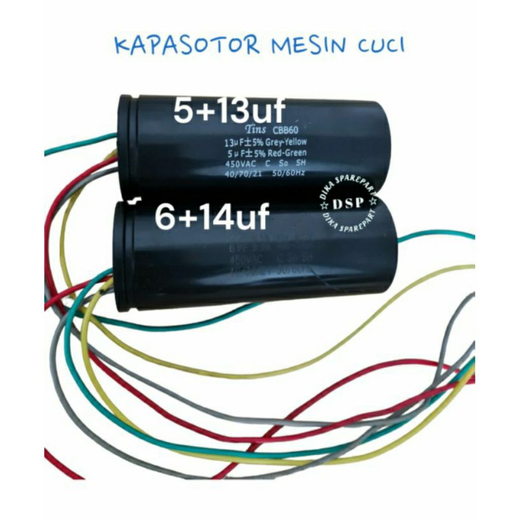Kapasitor mesin cuci 5+13UF 6+14UF