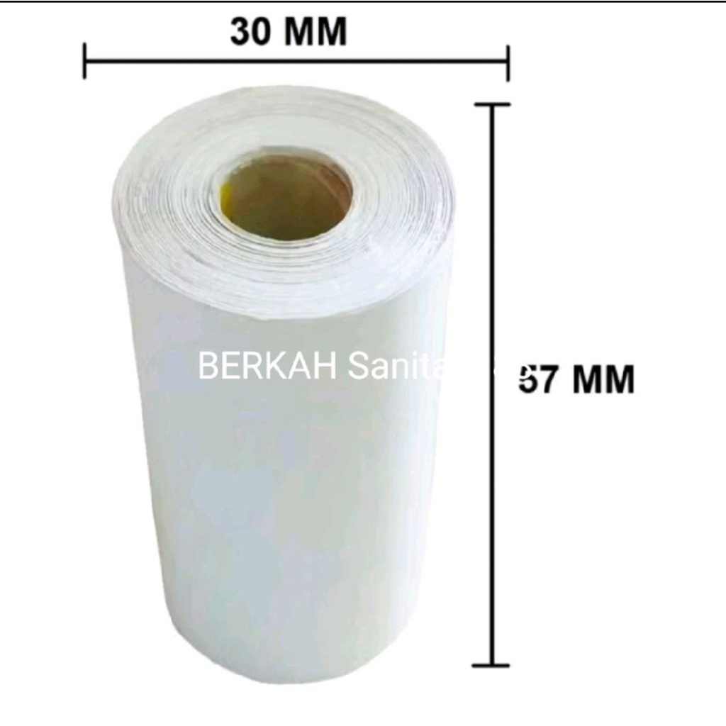 

BERKAH Sanita Kertas Termal EDC UK 57x30mm 65gsm Roll Tanpa Core untuk Printer Mobile & Bluetooth Cetak Hitam Polos