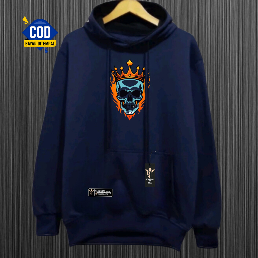 Hoodie Sweater Pria Distro Terbaru Sablon Tengkorak mahkota Premium Hodie Switer Aesthetic Bahan Kat