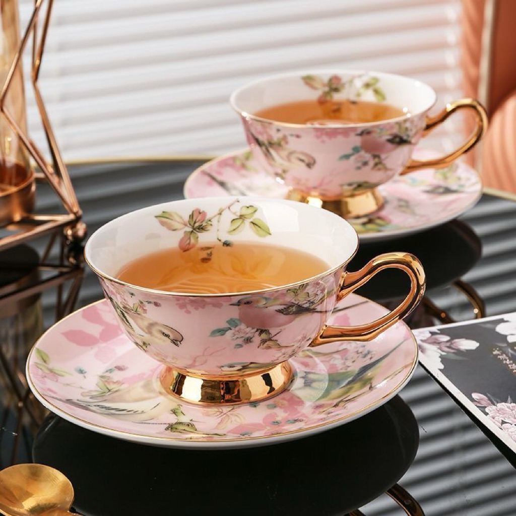 Set Cangkir Teh Keramik Cantik Motif Burung // Cangkir Mewah Dan Antik