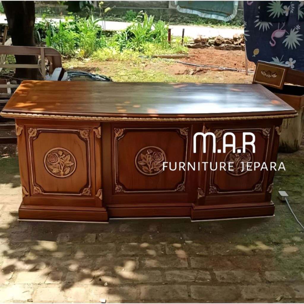 meja kantor direktur kayu jati - meja direktur ukir kayu jati - meja kerja mewah kayu jati