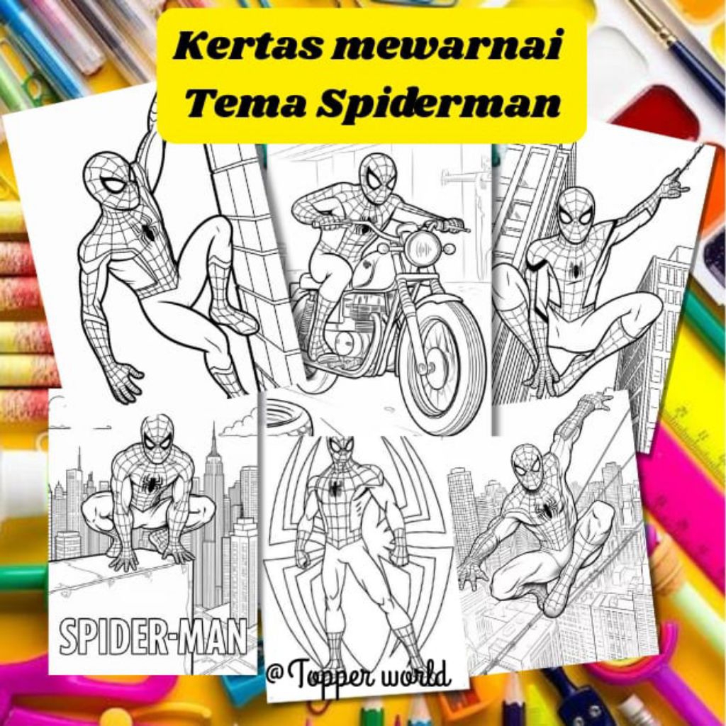 

20 LEMBAR KERTAS MEWARNAI ANAK TEMA SPIDERMAN (READY LANGSUNG KIRIM)