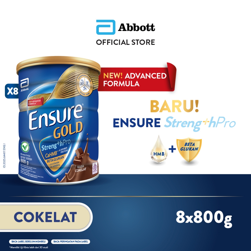 

Ensure Gold StrengthPro Cokelat 800 g - Nutrisi Dewasa Rendah Laktosa - 8 pcs