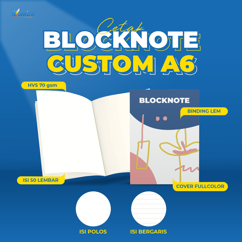 

Cetak Custon Blocknote Notebook Isi Polos Bergaris A6