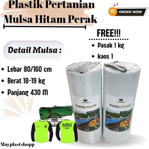 Plastik Mulsa Hitam Perak Nabila Plastik Super 80/160cm Free pasak mulsa dan kaos