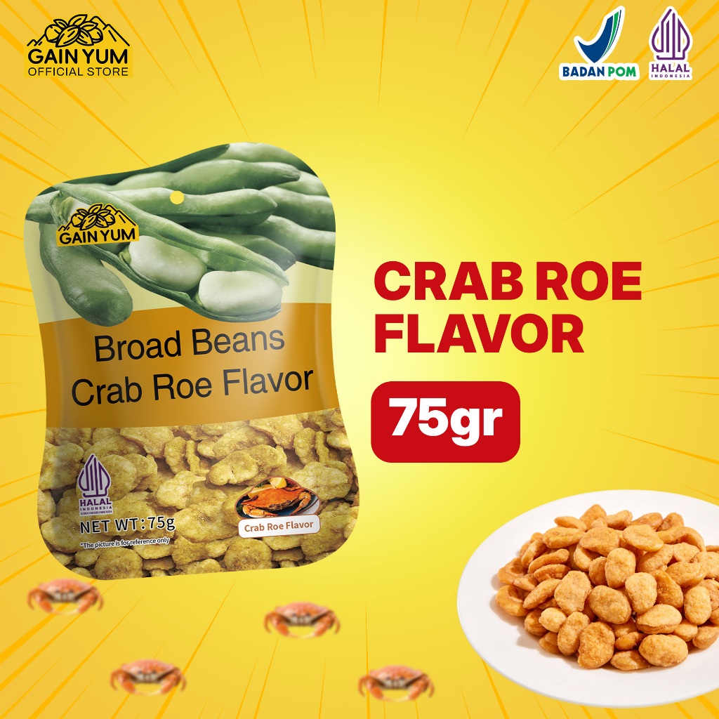 

Gain Yum - Kacang Koro Rasa Telur Kepiting Kam Yuens Broad Beans Crab Roe Flavor 75G [Chinese Version]