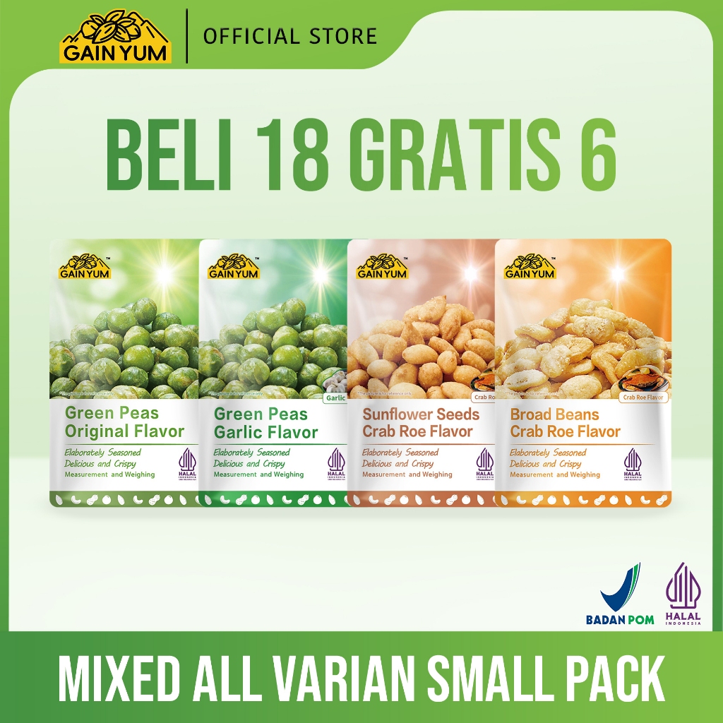 

Gain Yum - 18+6 pcs Kacang Campur Kam Yuens Mixed Beans Fruit and Nuts ALL VARIANT SMALL PACK