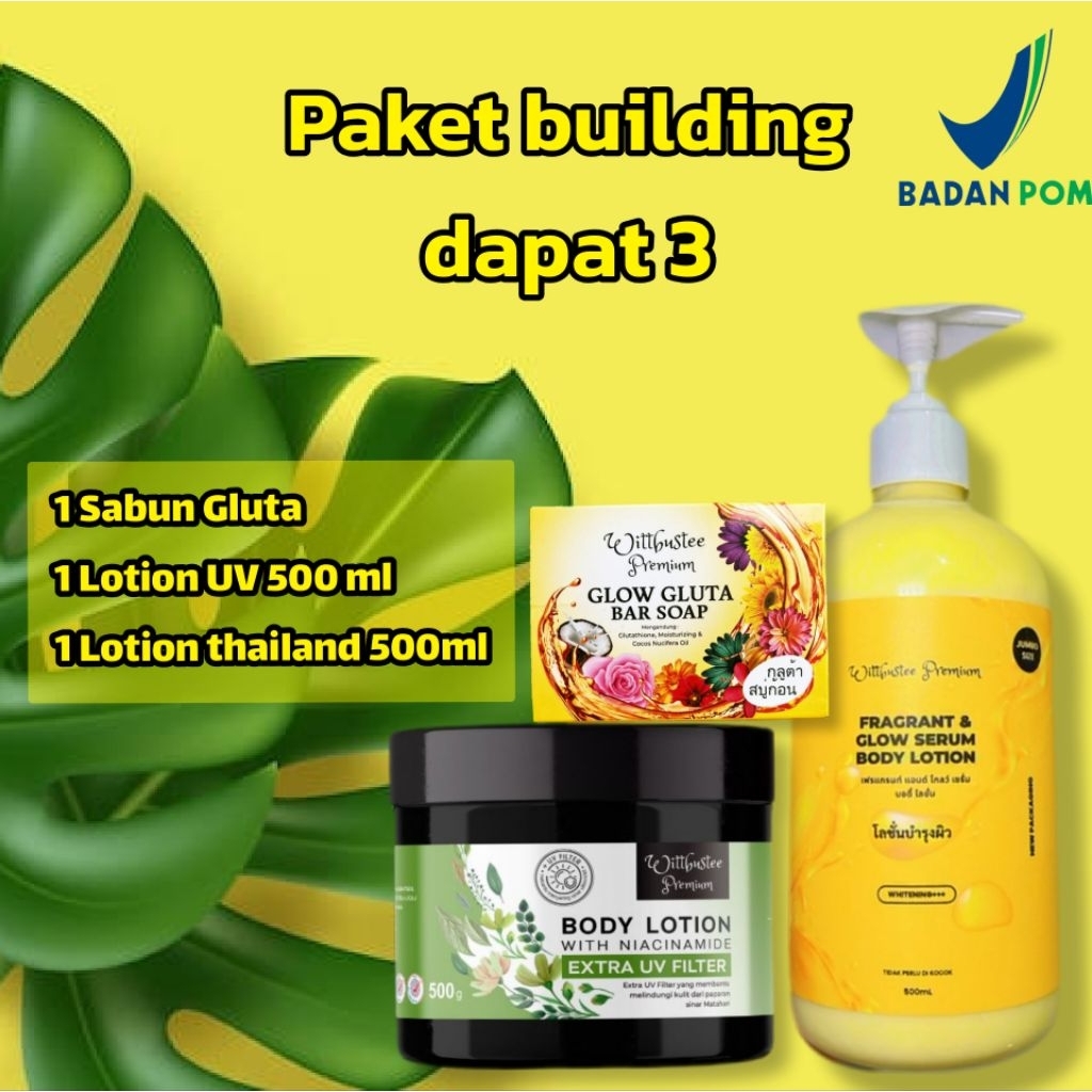 ( PAKET BUILDING PEMUTIH BADAN DAPAT 3 ) paket whitening body care ,paket perawatan badan ,lotion ba