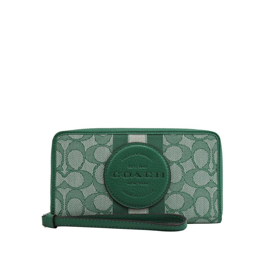 CCH Dempsey Large Phone Wallet In Signature Jacquard With Stripe And Coach Patch - Green