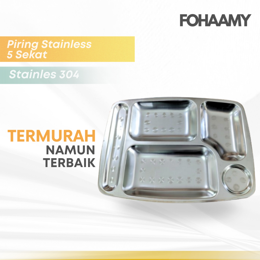 Food Tray Stainless Piring Makan Stainless Sekat 5 TEBAL | Lunch box sekat 5 | Food Tray Stainless M