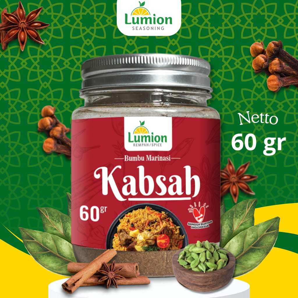 

Lumion Bumbu Marinasi Kabsah 60gr – Bumbu Nasi Arab Gurih Harum