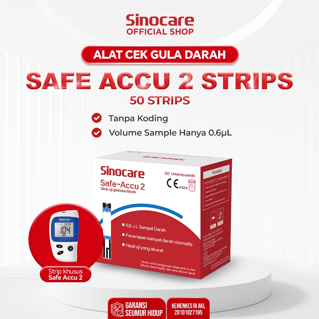 Sinocare Safe-Accu2 Strip Uji Gula Darah (50 Strip) only strip