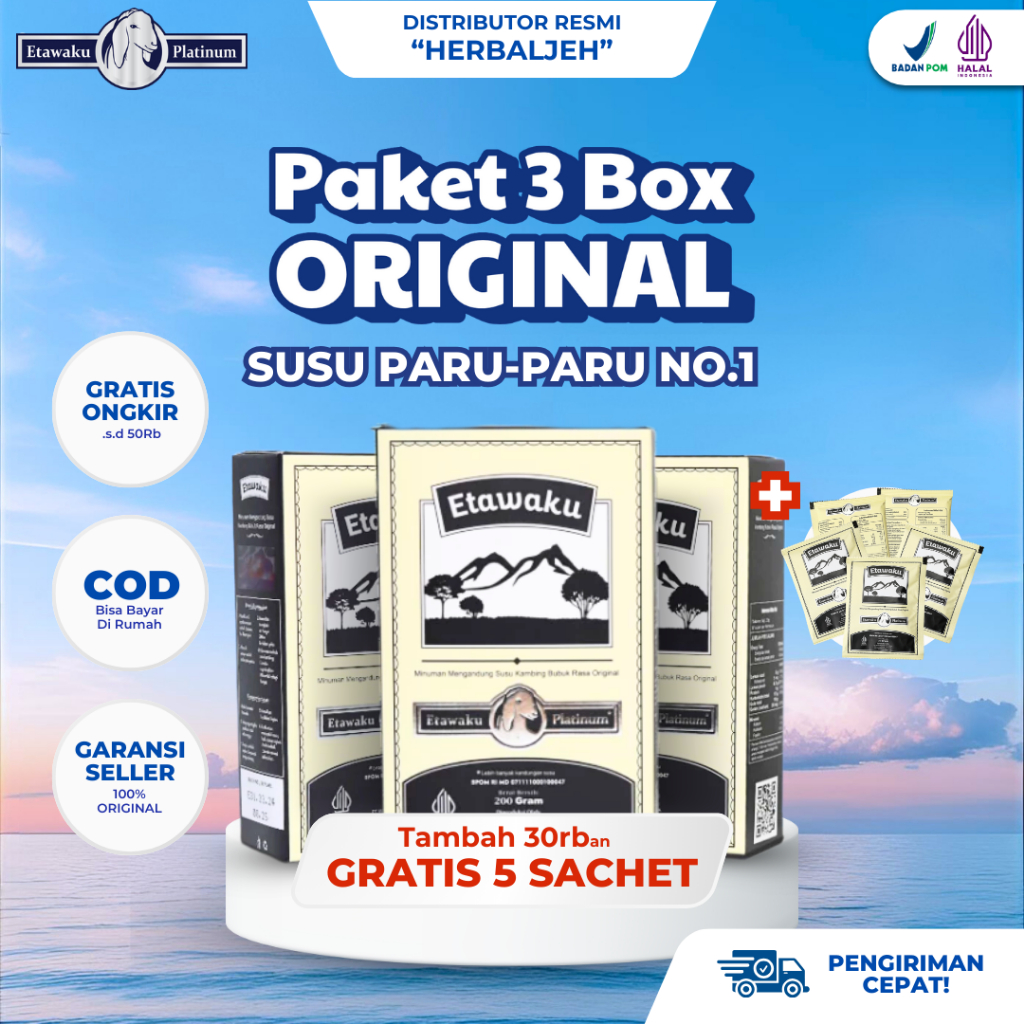

[PAKET HEMAT 3 BOX ORI] Susu Etawaku Platinum | Susu Paru-Paru Halal BPOM Atasi Masalah Pernapasan