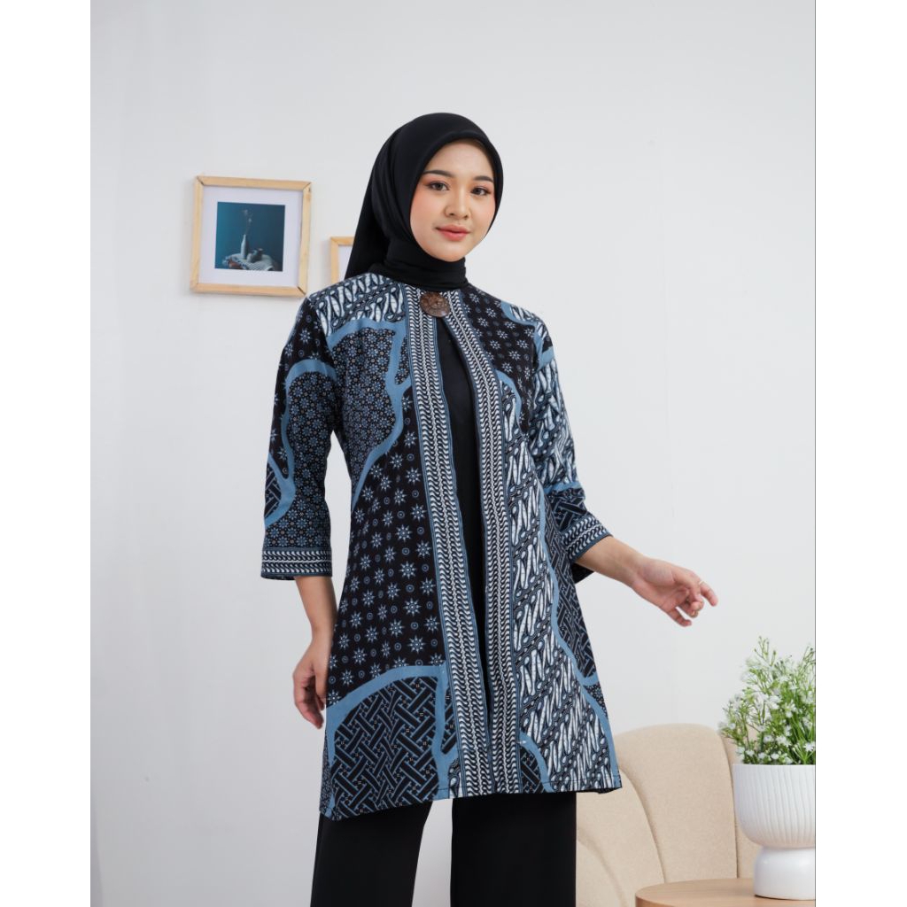 Batik Tunik Exclusive Katun Stretch - Pakaian Wanita Batik Motif Abstrak Arya Brahma
