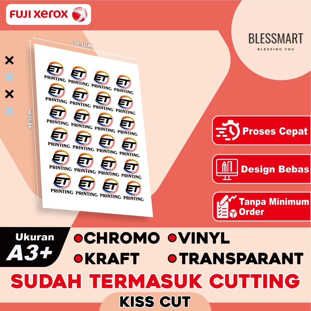 

Cetak Sticker A3+ Bontak/ Chromo/ Vinyl Termasuk Cutting - Cetak Stiker Label / Logo