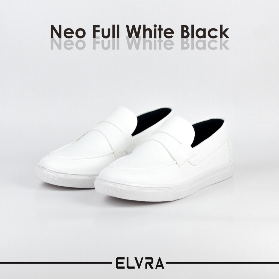 ELVRA Footwear - Sepatu Pria Loafer Full White Putih Slip On Casual  - Neo Full White