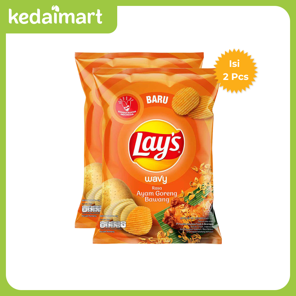 

Lays Wavy Keripik Kentang Rasa Ayam Goreng Bawang 64 Gram X 2 Pcs