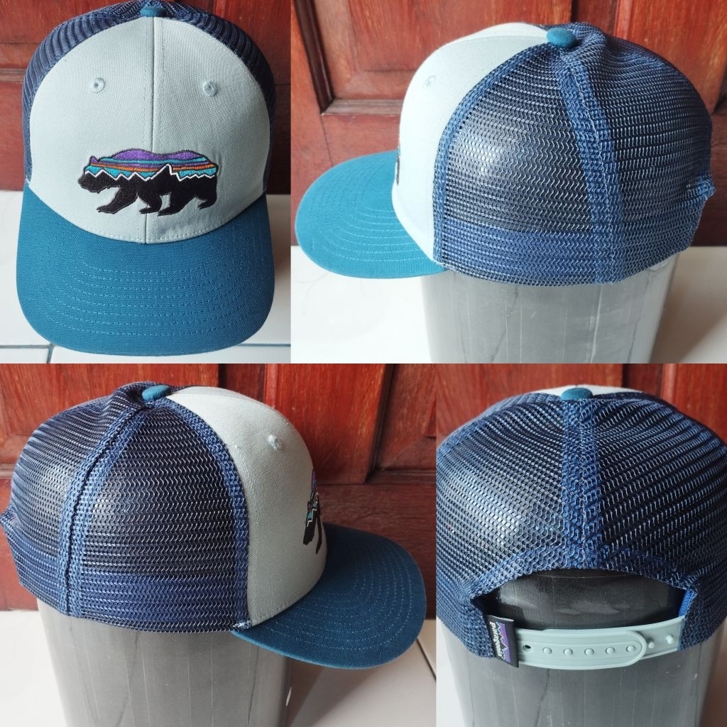 Topi snapback vintage trucker jaring PATAGONIA logo beruang second preloved