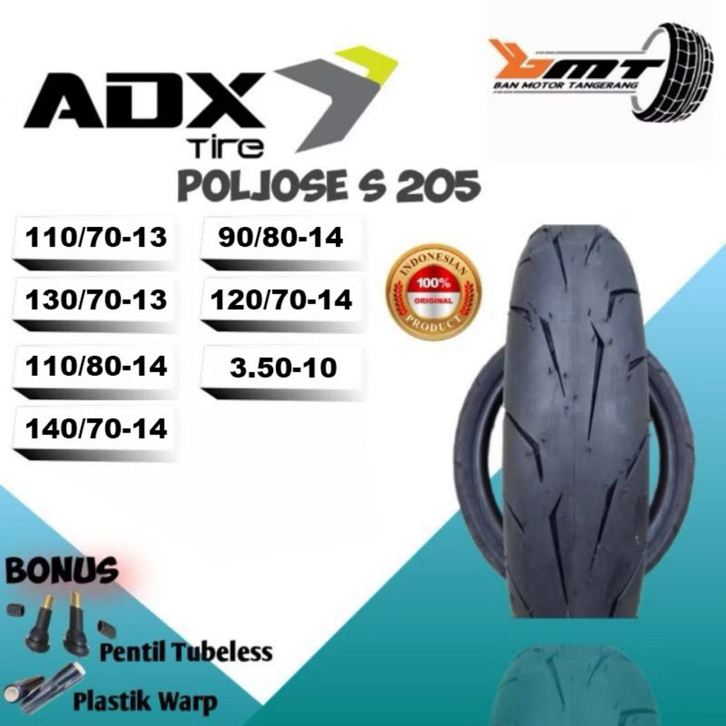 Ban ADX POLJOSE S205 Soft compound Tublees 110/70-13 , 130/70-13 , 90/80-14 , 100/80-14 , 110/80-14 