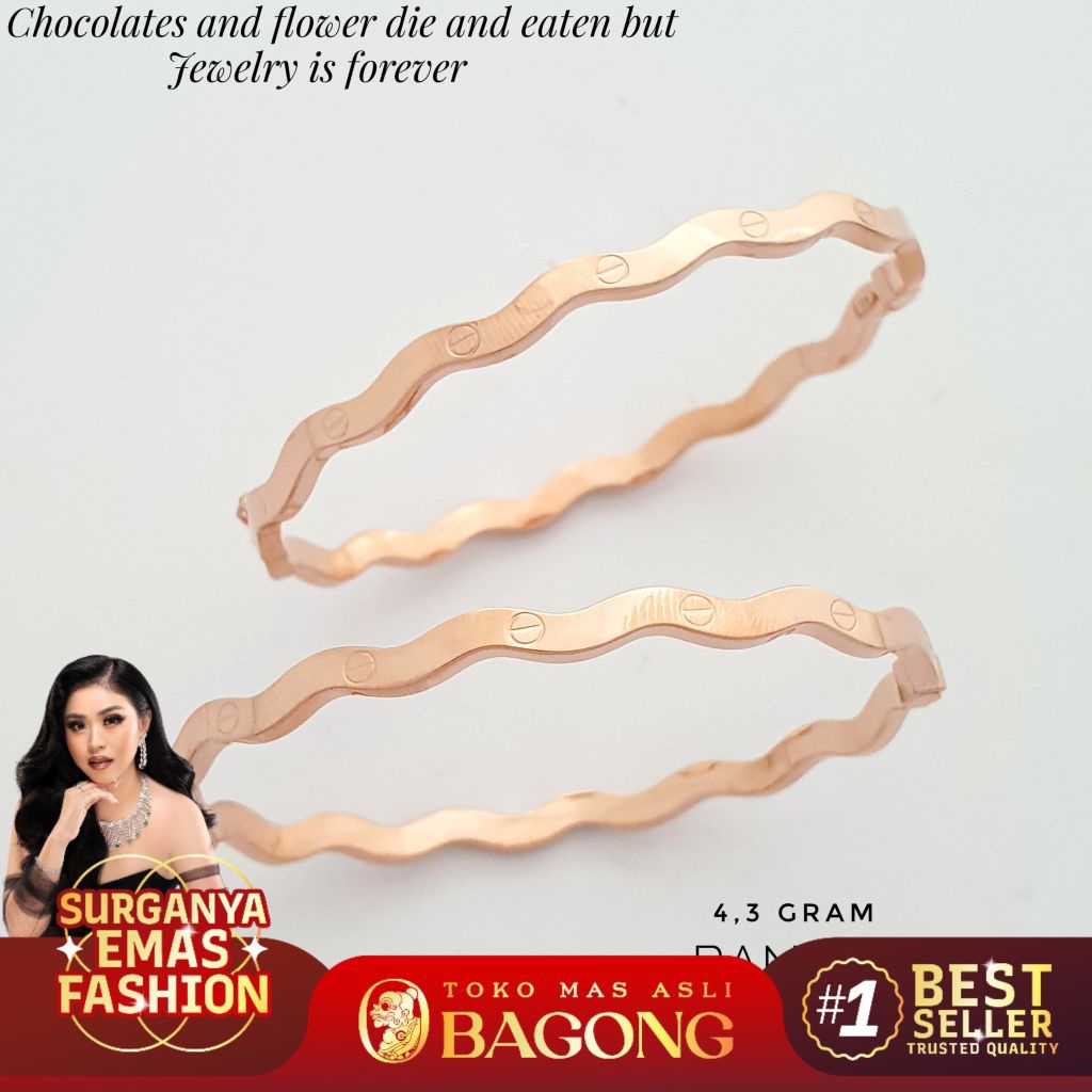 GELANG KAKU FASHION CARTIER WAVE 17K/750 - ASLI BAGONG GOLD BAGONG EMAS
