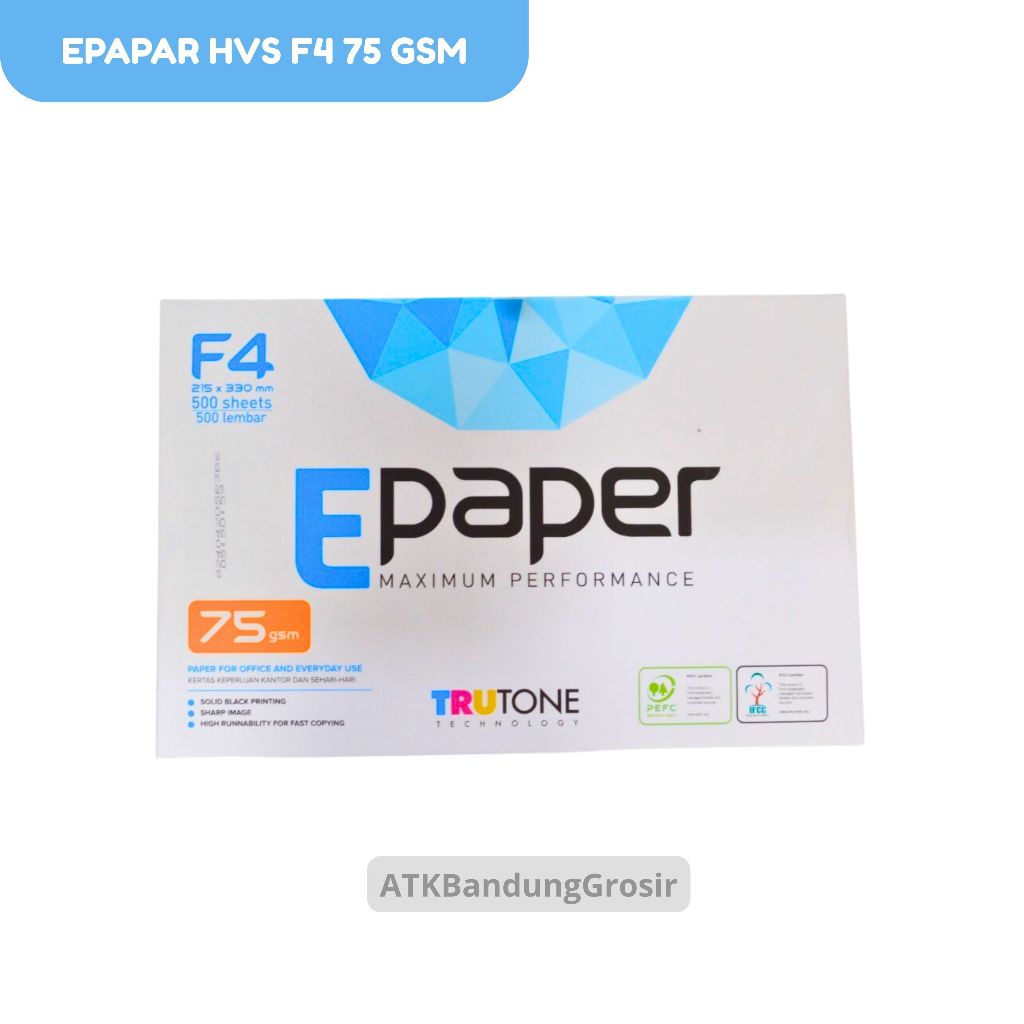 

Kertas HVS E-paper 500 Sheet F4 Kertas Print Fotokopi 75 Gram 500 Lembar - 1 RIM