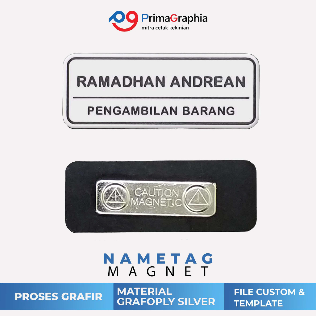 

Name Tag Magnet | Papan Nama Grafir | Custom Nama dan Jabatan | Grafoply Silver