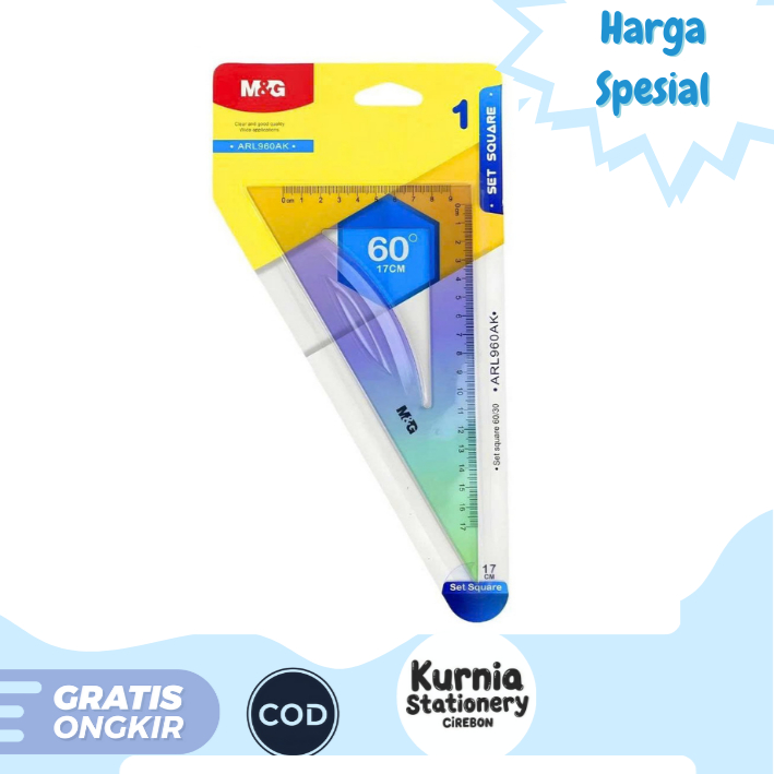 

M&G Set Square ARL960AK / Penggaris Geomatri Bening Gradasi Warna 17 Cm 60 Derajat