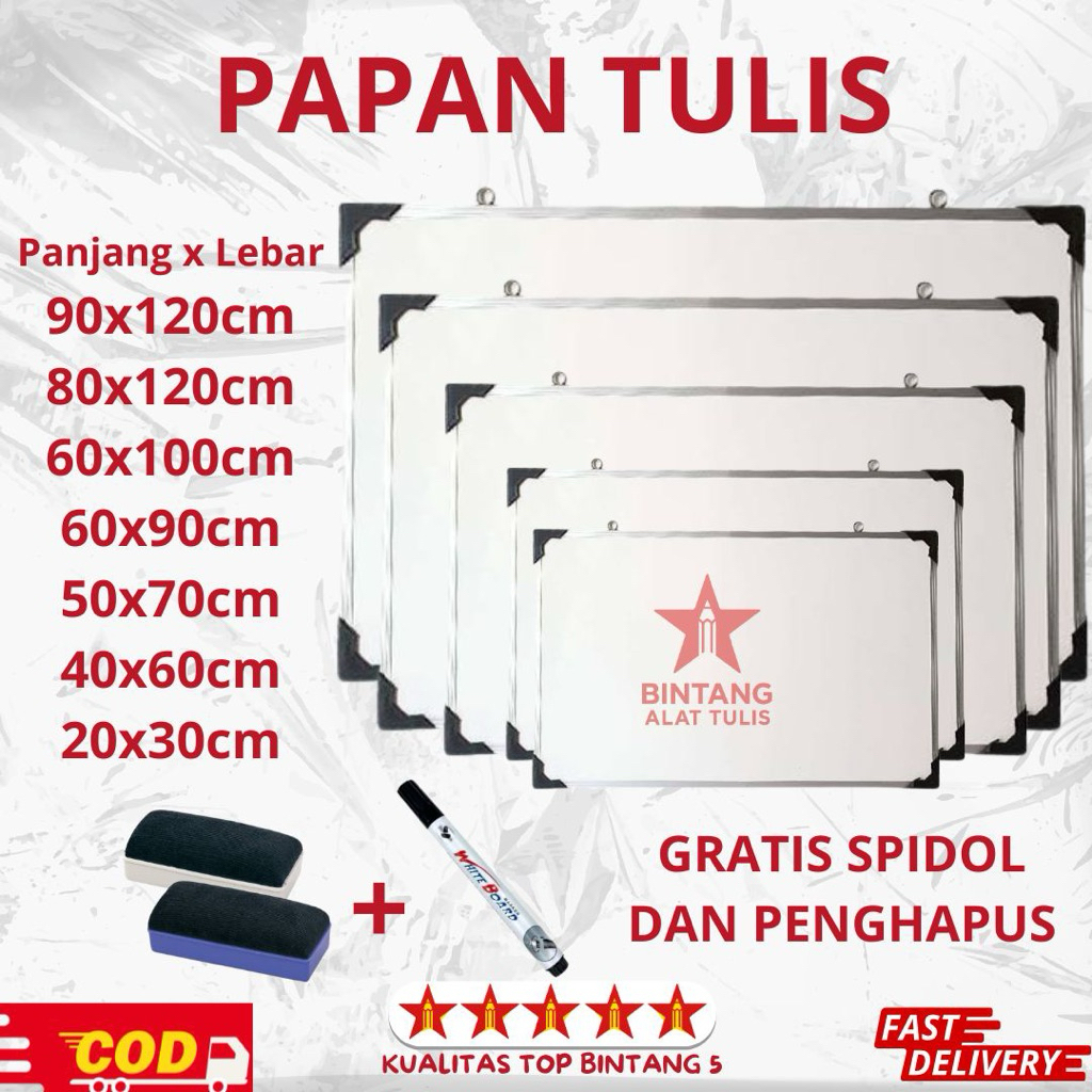 

PAPAN TULIS SPIDOL & KAPUR / WHITEBOARD / PAPAN TULIS 2 SISI