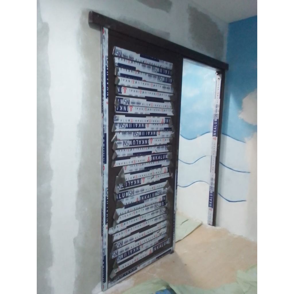 kusen pintu aluminium plus daun pintu sleding aluminium full