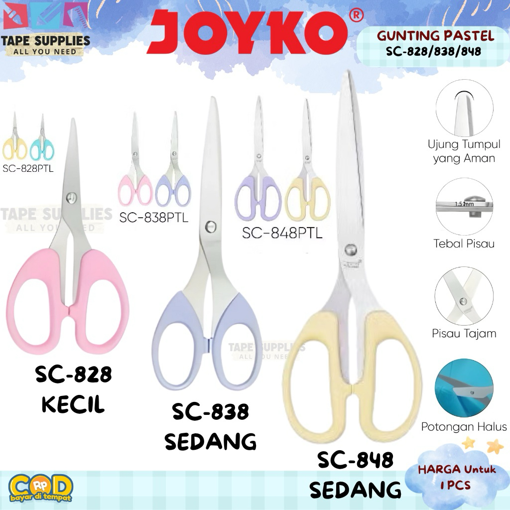 

(1 PCS) Gunting Joyko Pastel SC-828 SC-838 SC-848 / Gunting Kecil Sedang Tajam Ujung Tumpul