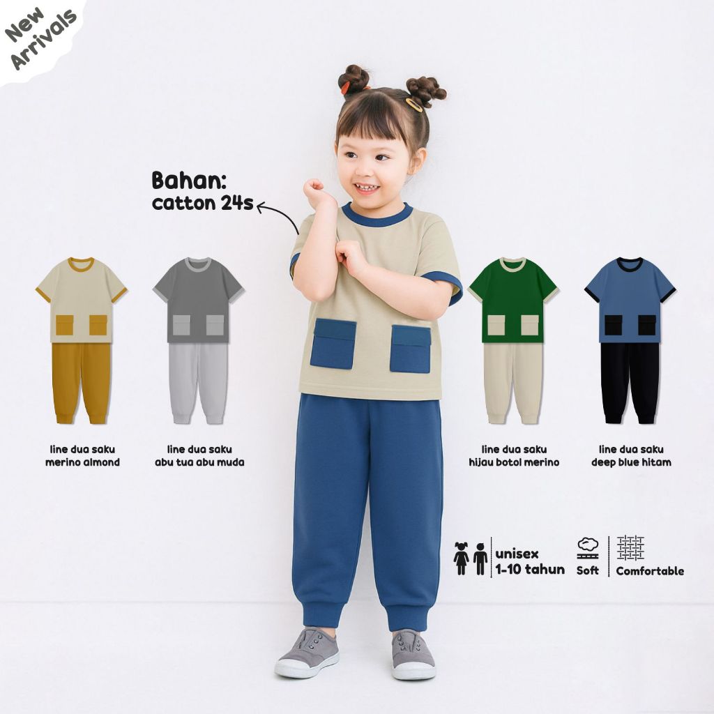 Daily Set Setelan Anak Pocket Mix Colour Two Tone