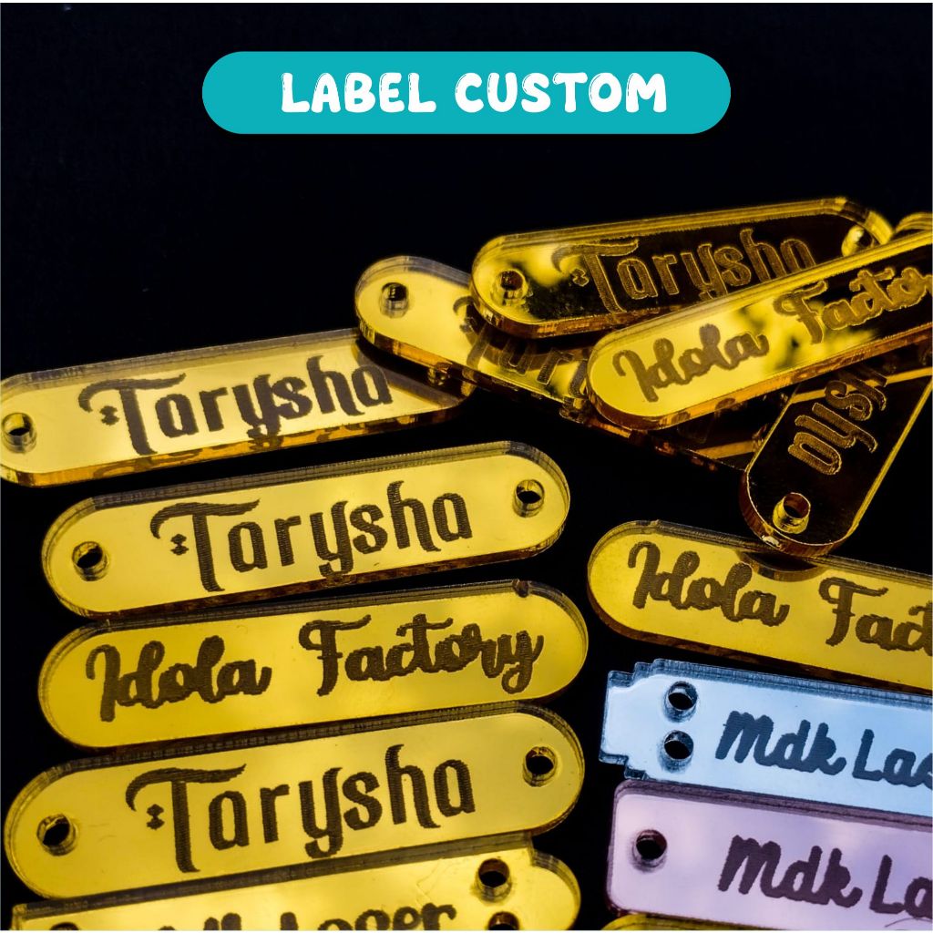mdklaser Label Akrilik Custom | Label Hijab Pakaian Bahan Acrylic Gold Rosegold Silver
