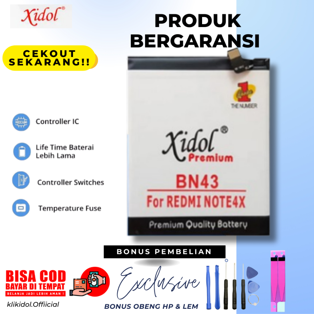 BATERAI XIDOL REDMI NOTE 4X 4 SNAPDRAGON BN43 BATTERY BATRE PREMIUM DOUBLE POWER GARANSI