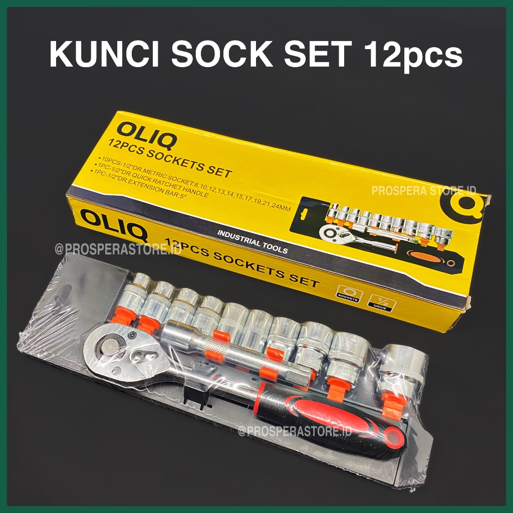 Kunci Sock 12pcs OLIQ - Rachet Sok / Socket SET 8 10 12 13 14 15 17 19 21 mm