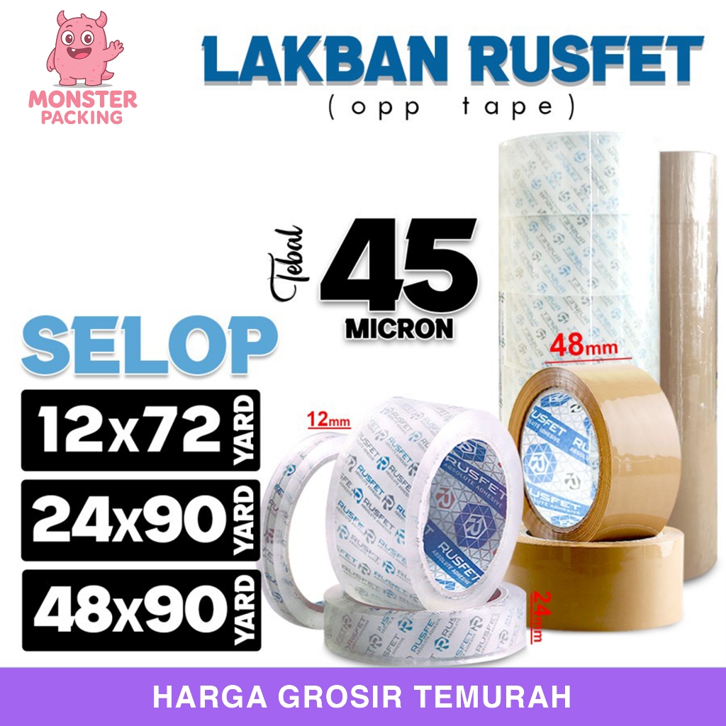 

Lakban isolasi Solatip OPP Tape RUSFET Plakban Varian PREMIUM / SELOP